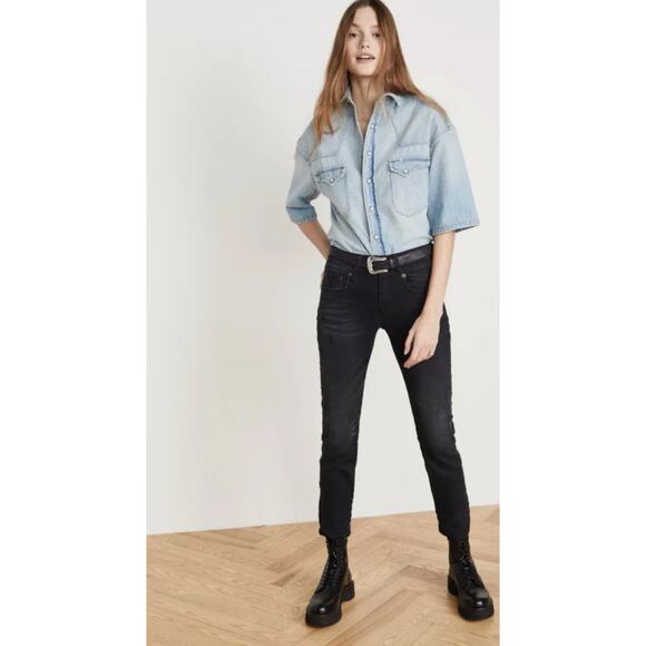 R13 Mid Rise Boy Skinny Jean Was 217 Stratford Clean Black 26 - Picture 1 of 12